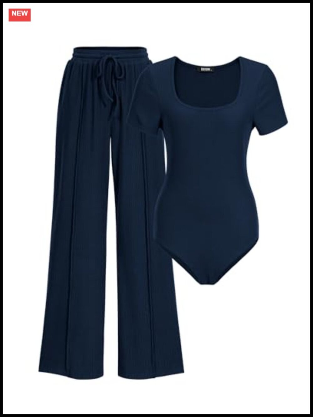 Ribbed Knit 2 Piece Lounge Set Wide Leg Pants Bodysuit